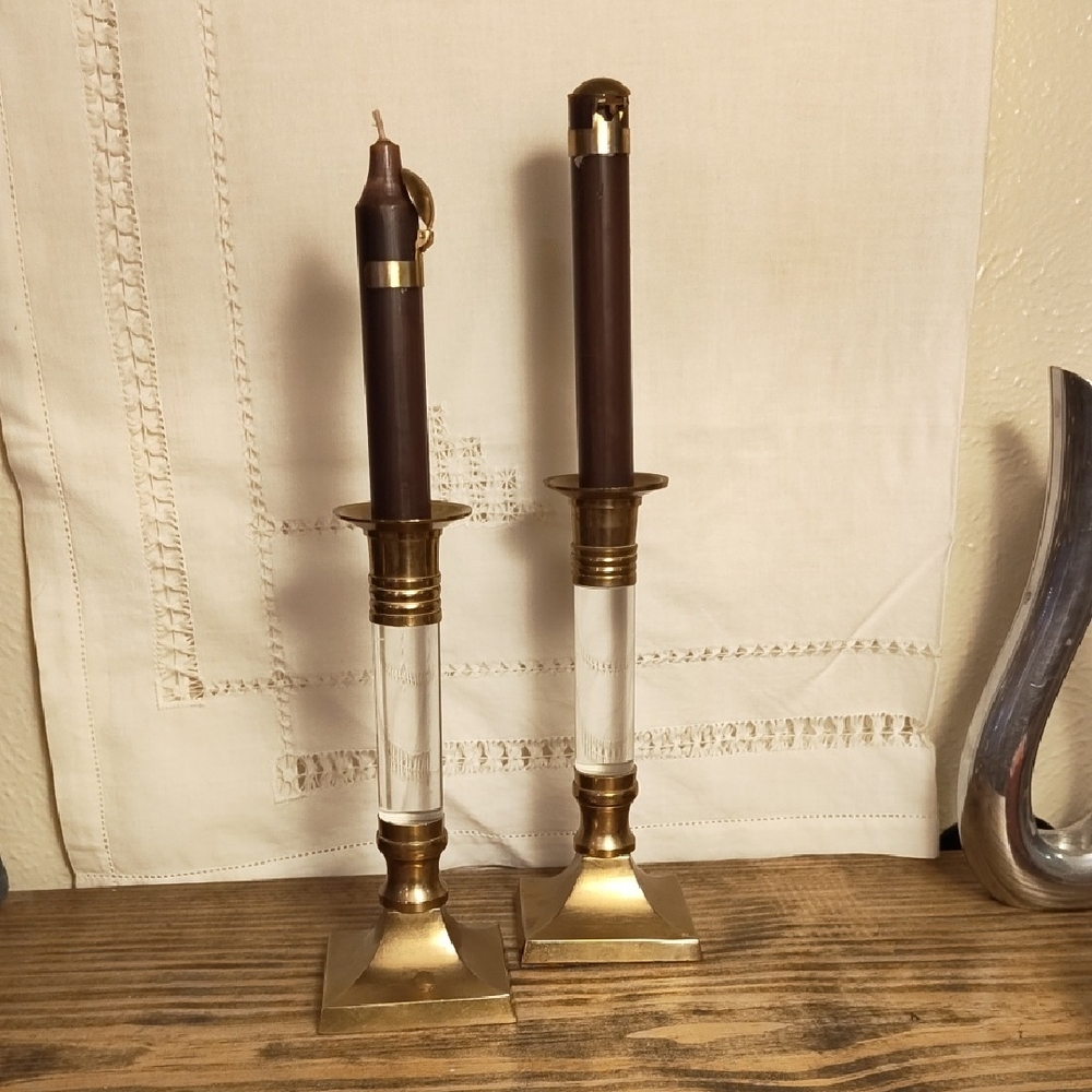 Elegant Brass and Lucite Candle Holders